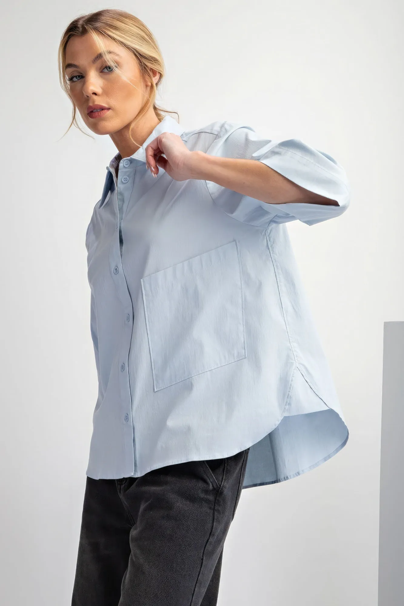 Women's Half Slvs Stretch Poplin Button Down Shirt