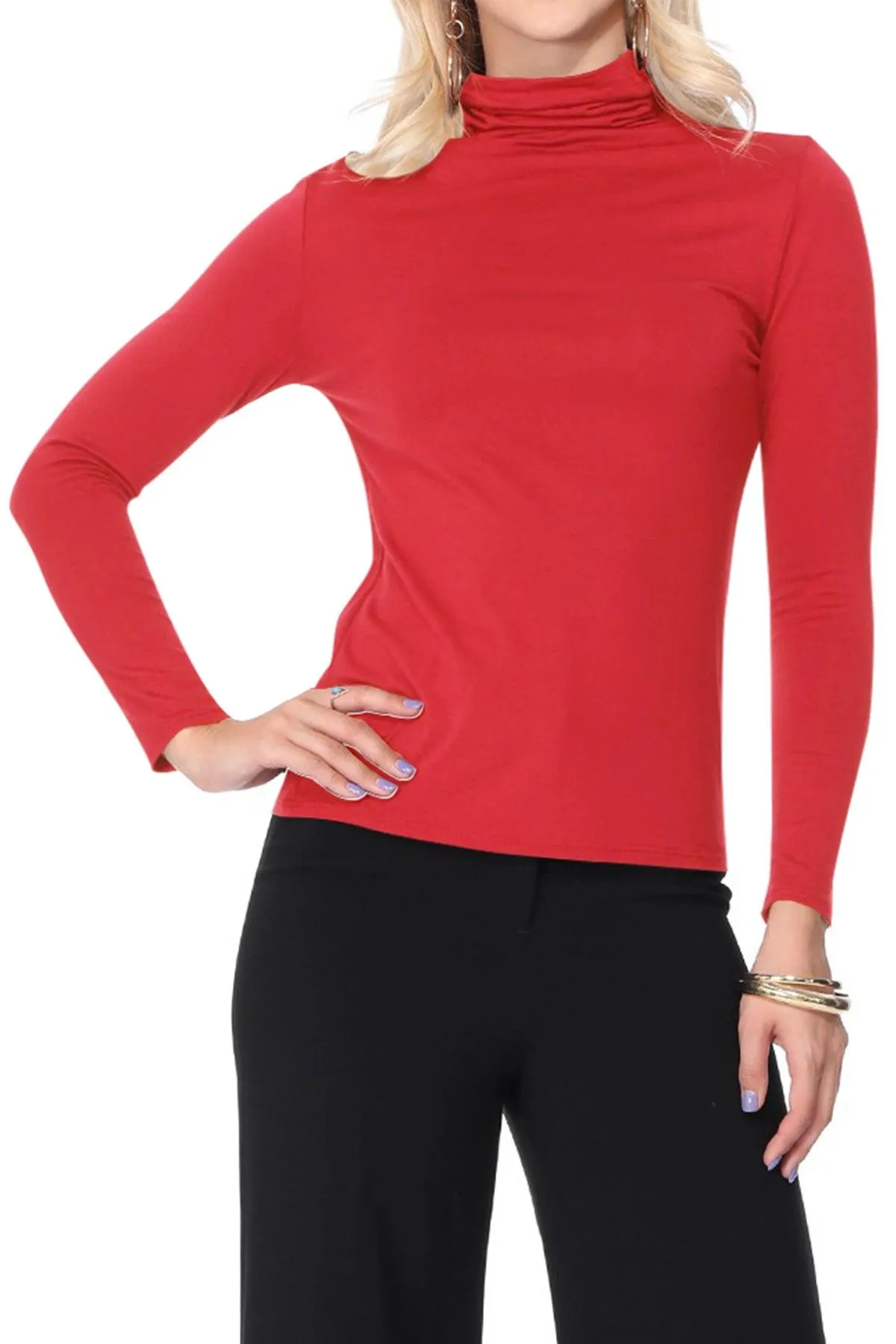 Women's Lightweight Soft Long Sleeve Solid Mock Neck Sweater Turtleneck S-3XL