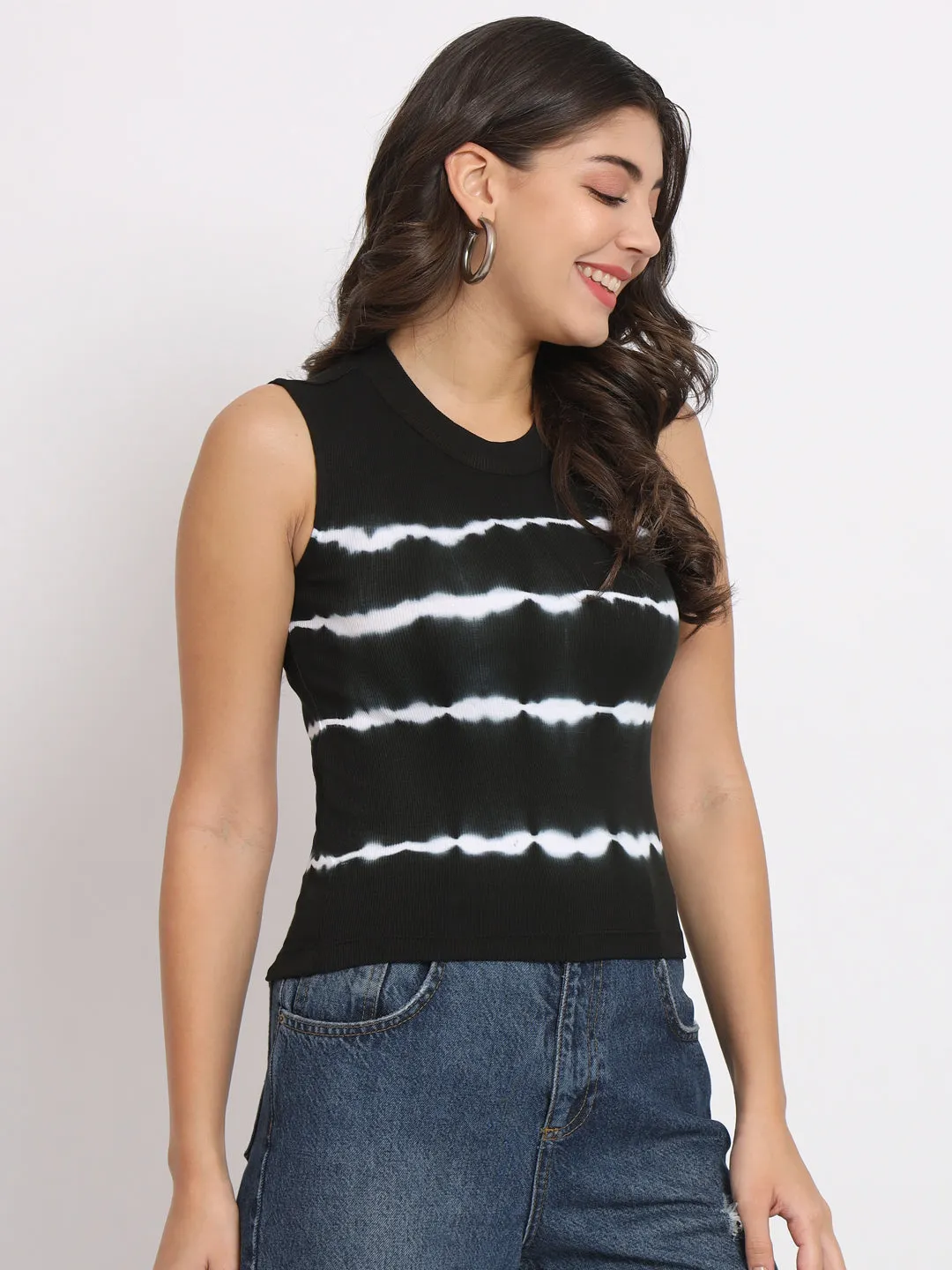 Women's Tie & Dye Modal Black Top