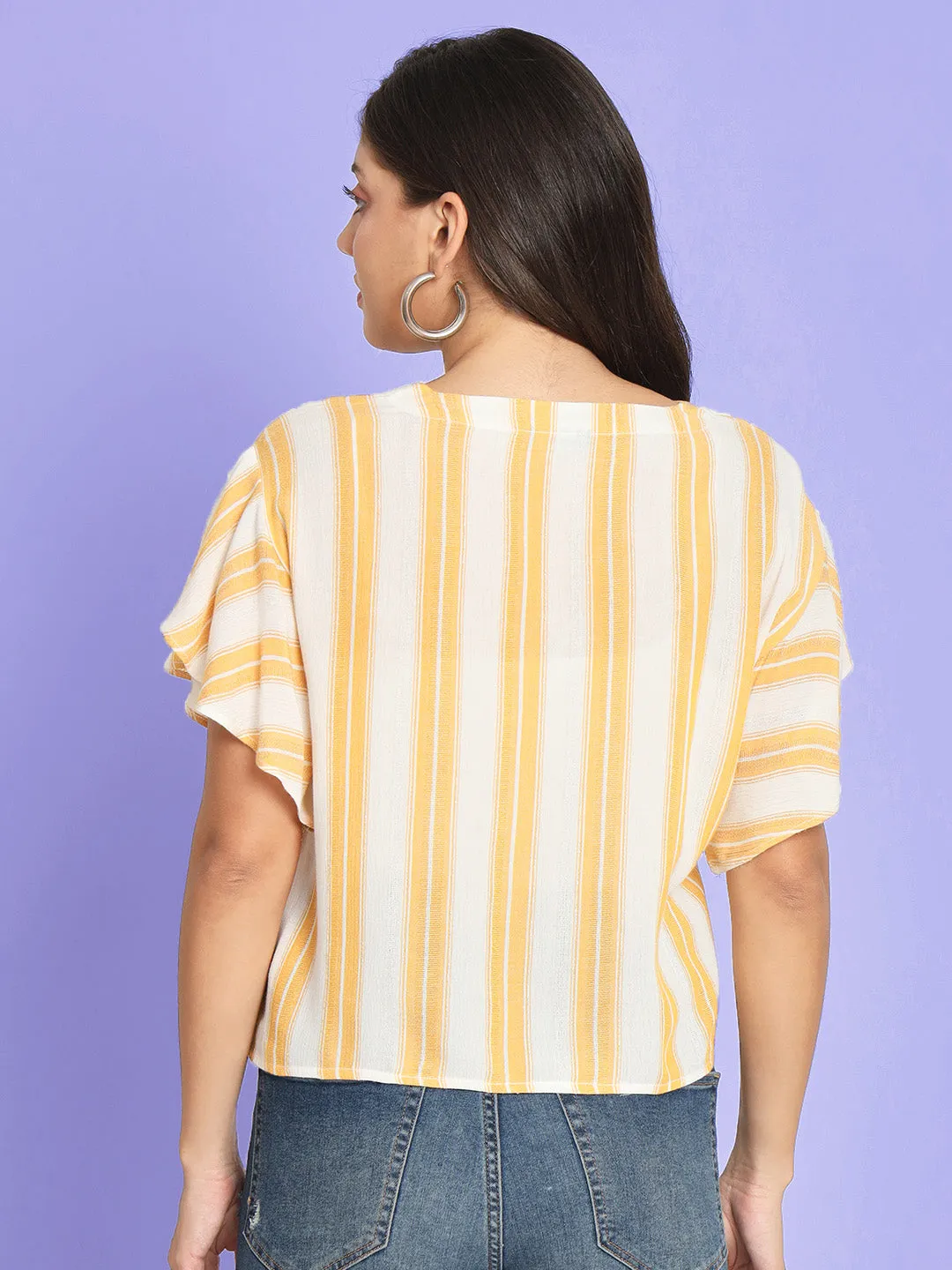 Yellow Striped Extended Sleeves Top