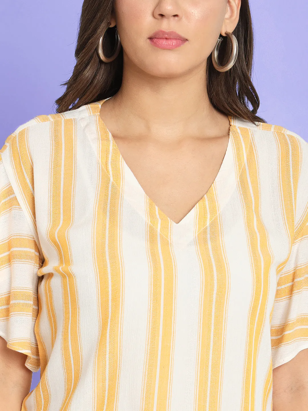 Yellow Striped Extended Sleeves Top