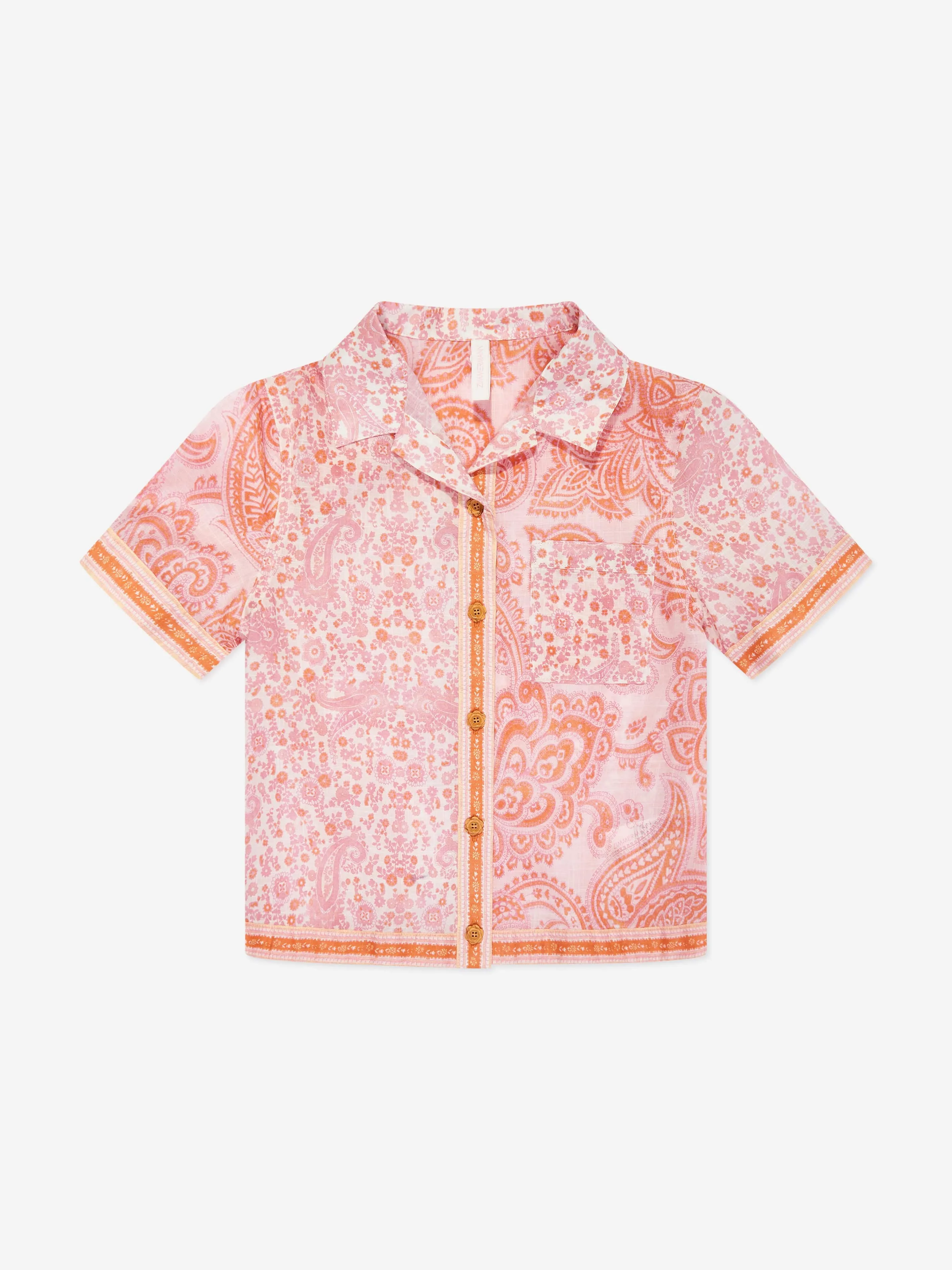 Zimmermann Girls Paisley Ottie Pocket Shirt in Pink